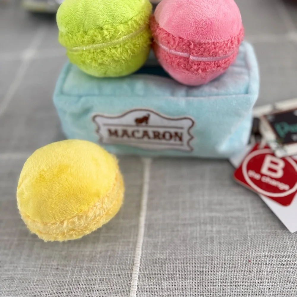 Small Macaron Plush Dog Toy Set - Green, Yellow, Pink